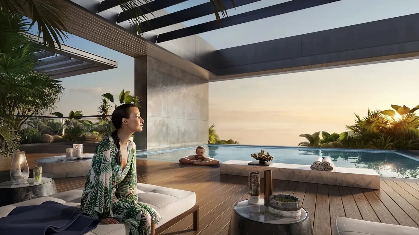 The pool and spa deck at Saadiyat Grove